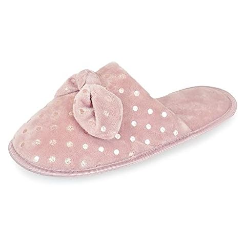 Thingimijigs Ladies Pink Velour Slippers with Bow Cover