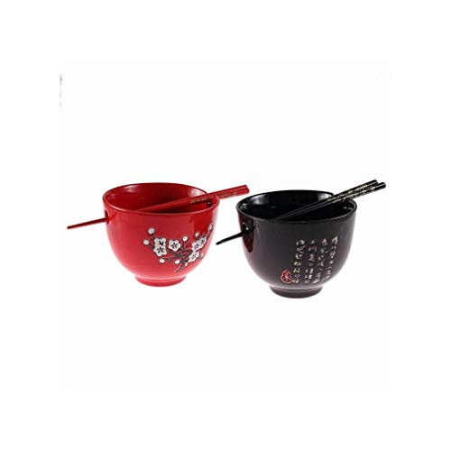 Duo de grands bols rouge et noir 13 cm avec baguettes - 2