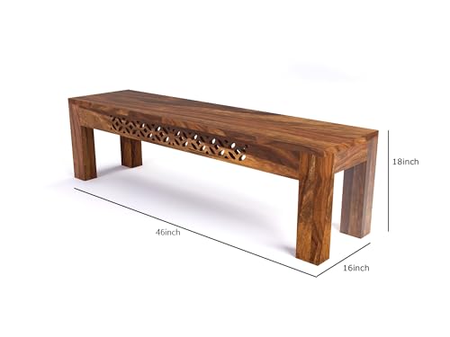 Image of Solid Sheesham Wood Living Room Benches, Wooden, Upholstered Wooden Seating Bench for Home & Office l Solid Wood Bench for Dining Table l Indoor Outdoor Seating