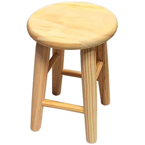 AC - Mini Taburete de Madera Redondo - Diseño Clásico - Fabricación de Madera - Hogar y Cocina - Ideal para Cocina o Bar - Tamaño: 26 x 19 x 19 cm