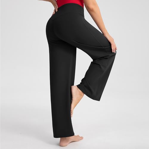 Women's Straight Leg Yoga Pants, High Waist Office Trousers, Stretchy Work Pants with Pockets3