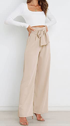 CHARTOU Women Casual Paper Bag Pants Elastic High Waist Wide Leg Pants Palazzo Work Belt4
