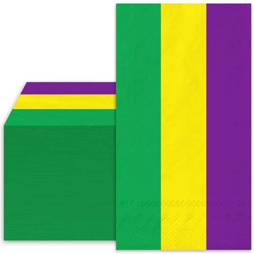 Whaline 80 Pcs Mardi Gras Guest Napkins Disposable Napkins Purple Yellow Green Dinner Hand Paper Napkin Towel for Carnival Masquerade Parade Party Table Bathroom Supplies