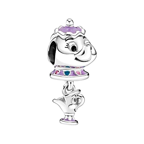 Lkwidi Donna Ciondolo La Bella e la Bestia Signora Potts e Chip Dangle Argento 925 Colgantes con Zirconia cubica per Charm Bracciale