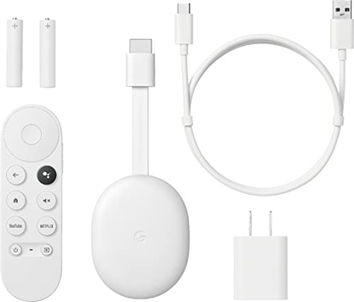 Image of Google Chromecast with Google TV - Streaming Entertainment with Voice Search - Watch Movies, Shows, and Live TV in 4K HDR Streaming Media Player - Includes Pouch and Cleaning Cloth - Snow
