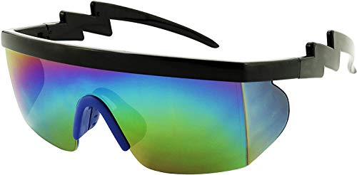 ShadyVEU Semi Rimless Neon Rainbow Mirrored Lens Sports Performance Sunglasses Black Half Frame ZigZag Arms Blue Nose Pads3