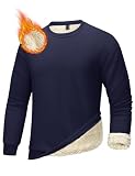 FASKUNOIE Sherpa Lined Sweatshirts for Men Winter Thermal Fleece Crewneck Sweatshirt Long Sleeve Pullover Navy
