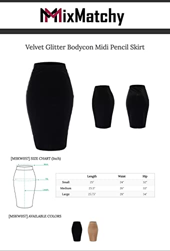 MixMatchy Women's Velvet Glitter Bodycon Midi Pencil Skirt4