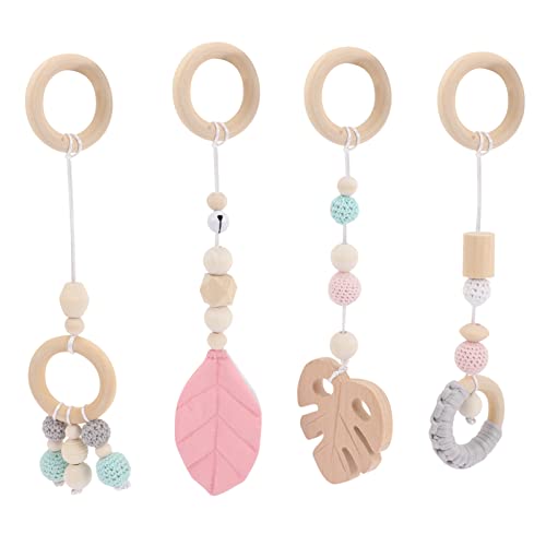 Image of Gadpiparty Wooden Hanging Toys Baby Play Gym 4PCS Wooden Baby Gym Toys Gym Activity Set Infant Sensory Toys for Playing Gyms Pink