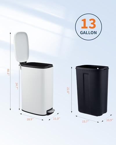 Caneca de basura rectangular de acero inoxidable blanca 50 L miniatura 2