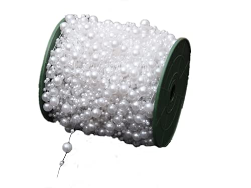 MauSong Artificial Pearls String Beads Chain 33 Feet Fishing Line Roll Ivory Faux Pearls Beads Garland for Craft Pearls Flowers Wedding Party Decorative (White)