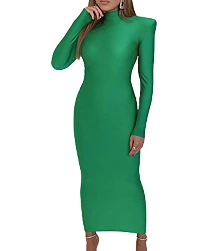 shoulder padded dresses long sleeve YUYUREAL Women's Wide Bodycon Dress Formal Mock Neck Smooth Fitted Shoulder Pad Maxi Party Dress(GR,M) Green : Clothing, Shoes & Jewelry PAILLETTE SEQUIN Girls Tiered Halter Gown The wrap front with Color:pink 3
