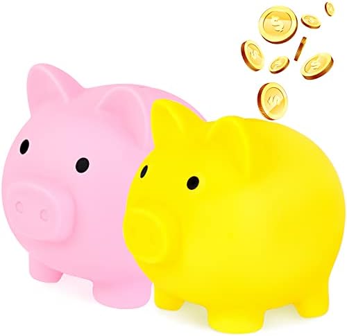 2Pcs Cute Piggy Bank Plastic Pig Money Bank Adults Piggy Bank Pig Money Box Coin Bank Plastic Saving Coin Box for Boys Girls Kids (Big) (Blue, Pink)