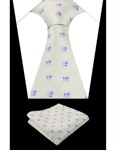 Image of Alizeal Mens 3.15'' Light Color Rustic Tie Handkerchief | with Flower Printed Handkerchief for Wedding Business Daily Wear