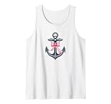 Nautical Anchor with Pink Ribbon Bow Coquette Tank Top