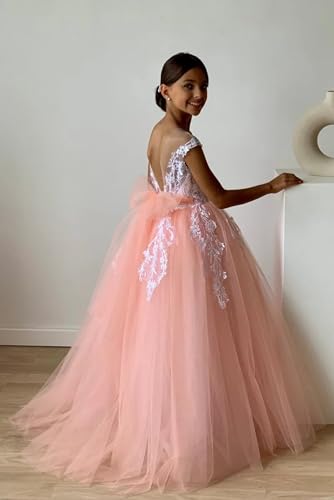 Applique Puffy Tulle Flower Girl Dress for Wedding Kids Lace Long Pageant Maxi Dress Bowknot Princess Prom Ball Gowns4