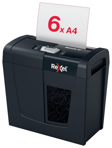 Rexel 2020122 Secure X6 - Destructeur de Documents Coupe Croisée Sécurité P4, Capacité 7-6 Feuilles (70-80 g/m²), Corbeille 10 litres Amovible