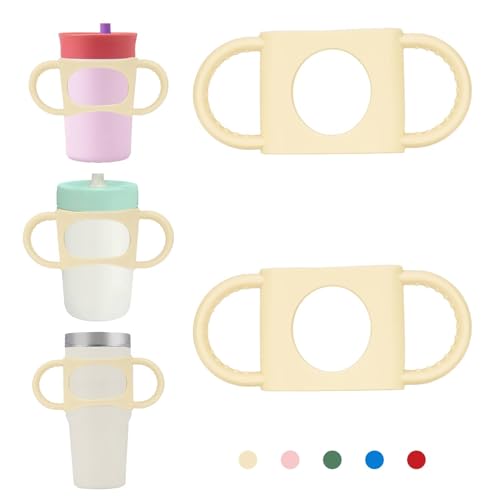 NiHome Tumbler Grip Compatible with 14oz Stanley Quencher, Fit for 12 15oz Zak Owala kids Cups Accessories Handle, Silicone Dual-Handle Tumbler Handles for Home Travel Outdoors Daily Use (2PCS,Cream)