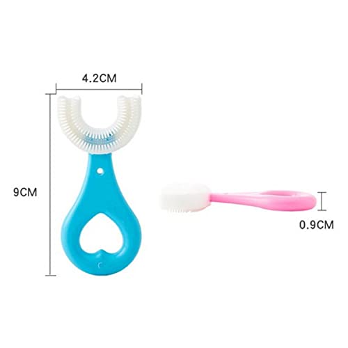Image of U Shaped Toothbrush for Kids with Soft Silicone Brush Head for 360 Degree Oral Cleaning, Suitable For 2-6 Years Toddlers, Heart Design, Multicolor, Pack of 2