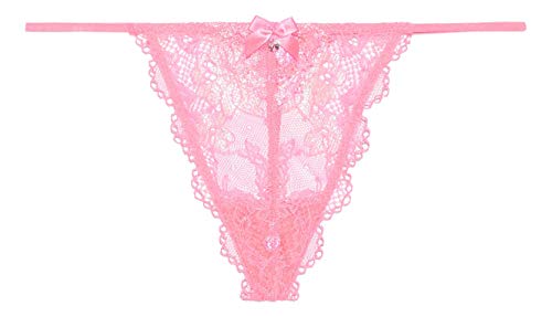 Savage x Fenty Womans Regular Living in the Clouds Iridescent Lace G-String, ROSE VIOLET PINK, L