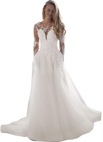 Ivory Tulle Lace Wedding Dresses for Bride...