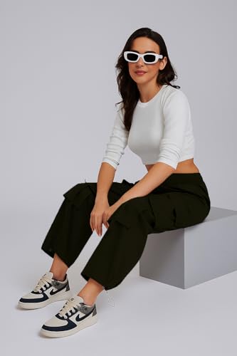 Image of ADDYVERO Elastic Cotton Solid Non-Stretchable Regular Fit Full Length Women Casual Wear Cargo Pant