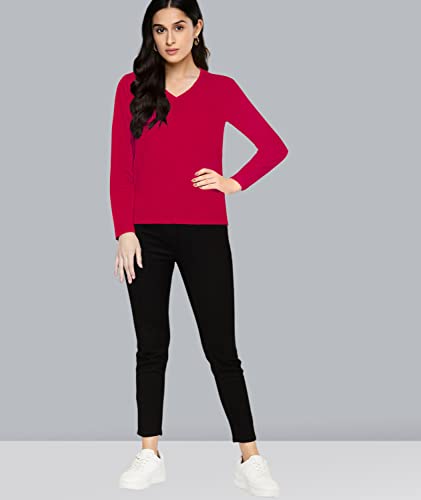 Image of Premium Plain Women V Neck Full Sleeves Cotton Tshirt. Festive,Offer,Discount,Sale,Limited Edition, Trending Tees and Tshirts.
