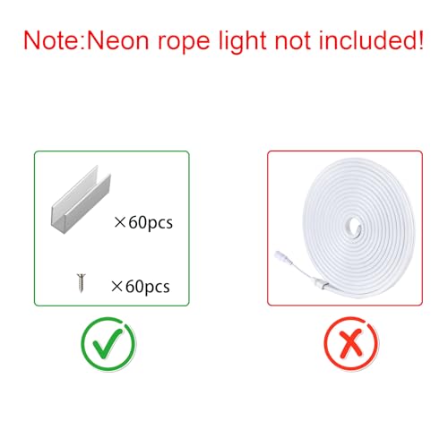 Image of 60PCS 6x12mm Aluminum Neon Mounting Clips with Screws for LED Flex | Heavy-Duty Aluminum Install Brackets for 6x12mm Silicone Neon Flex Strip, Indoor Outdoor DIY Neon Signs