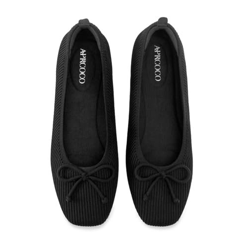 Flats for Women Bowknot Ballet Knit Foldable Flat Square Toe Comfort Light Shoes Office Low Top Flats