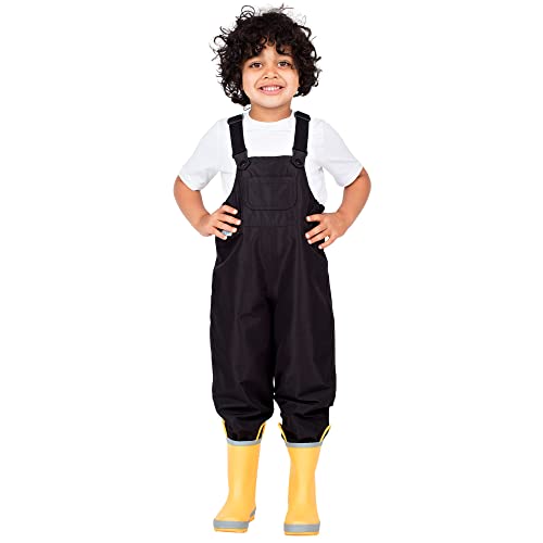 JAN & JUL Toddler Rain Pants, Waterproof Bib Overalls (Black, 2-3T)