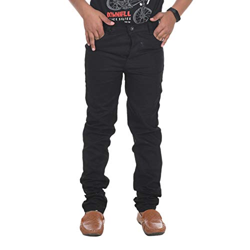 Kids Plain100% Cotton Jeans - Plain Pants for Boys (Black)