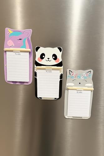 Image of AccuPrints Pack of 3 Magnetic Fridge Memo Notepad with pencils inserted for Notes | Cute Animal Memo Pad for kitchen Fridge /Office Godrej /Metal Wardrobe