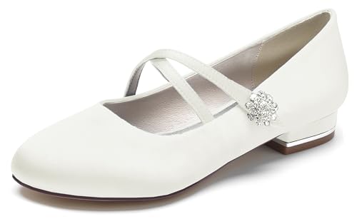 Hanfike Girls Womens Closed Toe Wedding Flats Mary Jane Round Toe Evening Shoes JY252