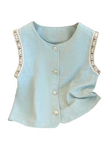 MakeMeChic Women's Dressy Tops Vest Button Down Shirt Sleeveless Summer Jacket Waistcoat