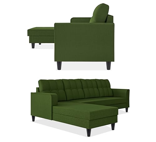 Image of Adorn India Maddox Tufted L Shape 6 Seater Sofa Set LHS (Green) (3 Year Warranty)