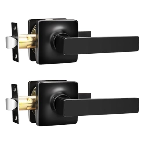 GOBEKOR Black Door Handles Interior Passage Door Handle Matte Black Door Knobs for Hall Closet Square Lever Door Handle Interior Door Hardware & Locks, 2 Pack
