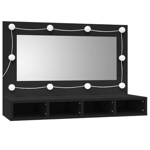 vidaXL Mueble con Espejo y LED, Tocador de Pared con Espejo de Maquillaje, Armario de Almacenamiento, Cómoda para Dormitorio, Negro