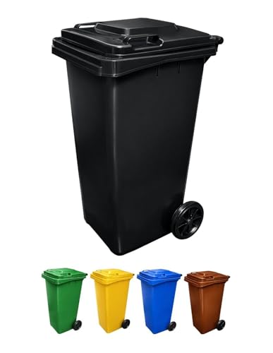 JARDIN202   Contenedor de Basura Reciclables de Colores con Ruedas y Mango Antideslizantes | 120L, 240L, 360L, 800L y 1100L | 240 L (Negro)