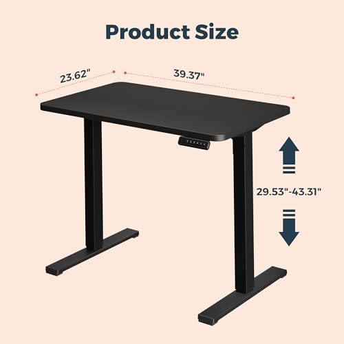 Image of One-Piece Standing Desk 40 x 24 Inches, Small Adjustable Height Desk for Small Space Electric Sit Stand Desks Home Office Computer Workstation, Black