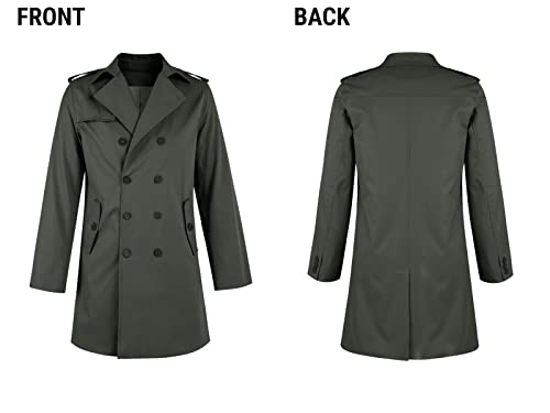 PASLTER Mens Trench Coat Notched Lapel Double Breasted Long Jacket Windbreaker Overcoat Pea Coat