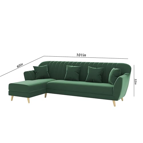Image of Atticus LHS 6 Seater L Shape Sofa Set for Living Room (Green Fabric) Premium Fabric Sofa Set