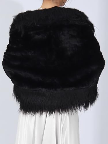 Easedaily Women's Faux Fur Shawls and Wraps Wedding Cape and Bridal Shrug Coat with Brooch for Bride and Bridesmaid4