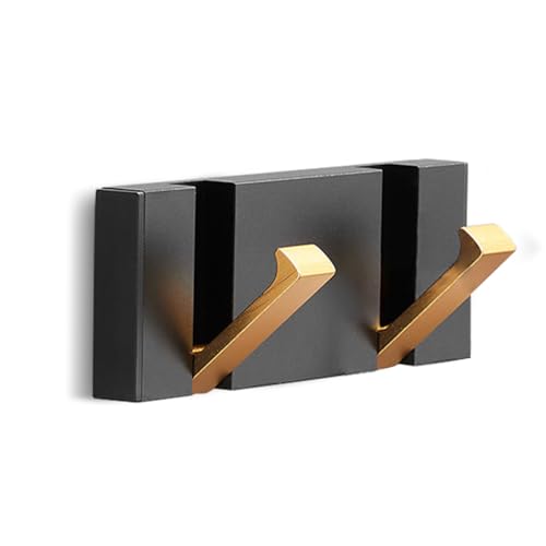 mophrati Crochets pas de perçage mural cintre support ménage vestes parapluie porte suspendu support cuisine chambre, or noir, 2 crochet