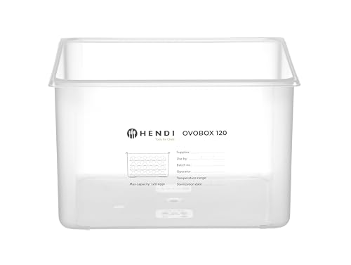 HENDI Eierbox, mit 8 Eierschalen, für 4 mit Eiern gefüllte Schalen, 120 Eier, Temperaturbeständig von -40° bis 80°C, Eierbehälter, OVOBOX 120, GN2/3, 255x325x(H)202mm, Polypropylen, PET, Transparent