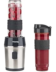 H.Koenig Mini Frullatore portatile SMOO9,Compatto 570ml,Senza BPA,4 Lame Inox,300W,2 Bottiglie Portatili,2 Coperchi da Viaggio,Mixer per Smoothie