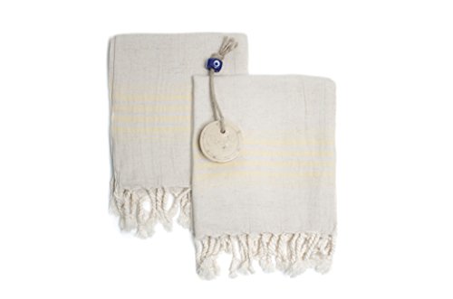 Ahenque Set Of 2 Linen&Cotton Blend Striped Turkish Tea Towel, Eco-Friendly Hand-Loomed Dishcloths With Tassel, Cream Kitchen Towel Set, Hand Towel #TOP1