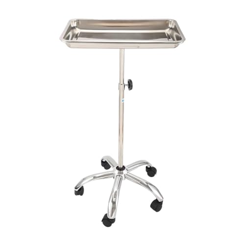 Konmee Salonwagen, medizinischer Tablettwagen, hergestellt aus hochwertigem Edelstahl,Die Höhe des Wagens ist verstellbar im Bereich von 77 cm bis 128 cm. Die Maße des Tabletts betragen:49 x 34 x 5 cm