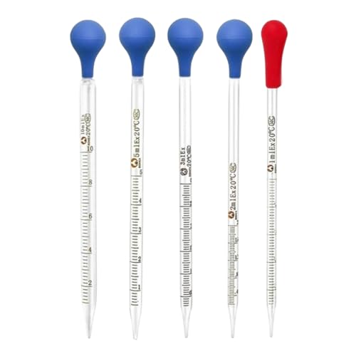 Multi-Function 5Pcs Thick Glass Graduated Dropper Pipettes Fluid Liquid Pipettors 1ml 2ml 3ml 5ml 10ml with Suction Bulbs for Science Experiments, DIY Craft, Essential Oil Makeup Transfer - 8