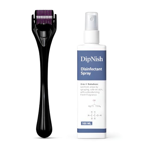 Image of Derma Roller 0.5mm with Sanitizer for Hair Regrowth | Titanium Coated 540 Stainless Steel Needles | 540 Micro needling Roller | Derma Roller with Disinfectant Spray | Reusable derma pen for Skin Repair, Face, Hair & Beard Growth | Reduces Acne Scars | Safe & Effective To Use