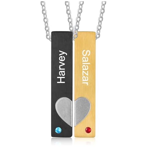 Wendy Made Personalized Heart Name Necklace Set for Women Men Couples with 2 Birthstones Custom Name Bar Necklace for Her Birthstone Necklace for Mother Daughter Mom Gifts (2 Birthstones-Bar) Cover